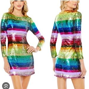 Mac Duggal NWT Multicolor Sequin Tiered Stripe Short Dress Size 6
